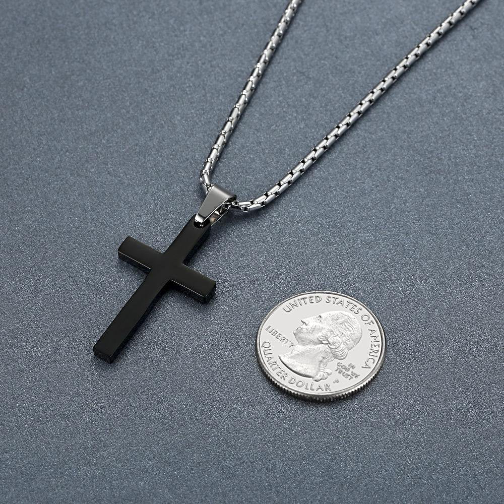 Men'S Stainless Steel Simple Cross Pendant Necklace