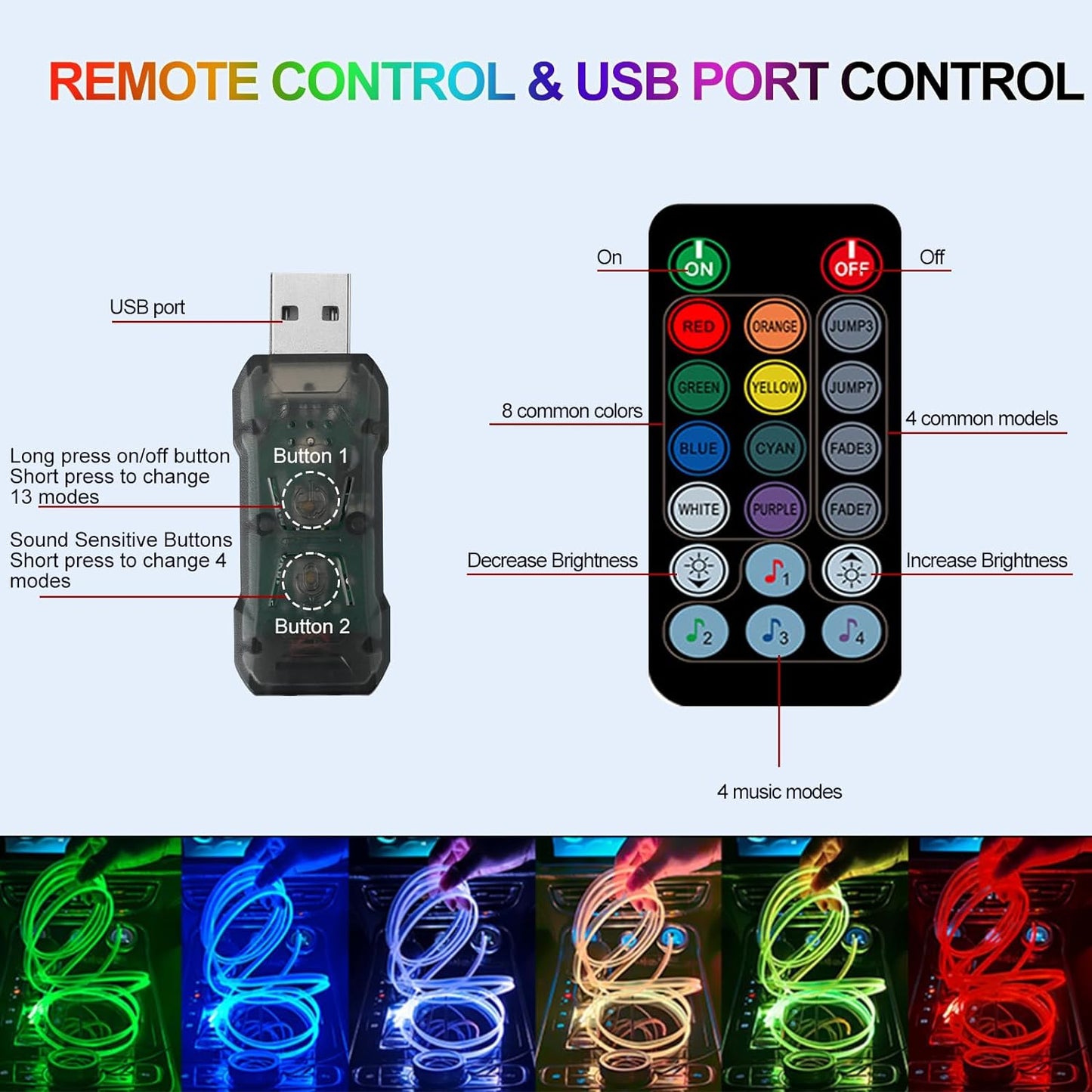 Car Interior LED Lights, Multi-Color Ambient Lighting Kit with Remote and Music Sync, RGB
