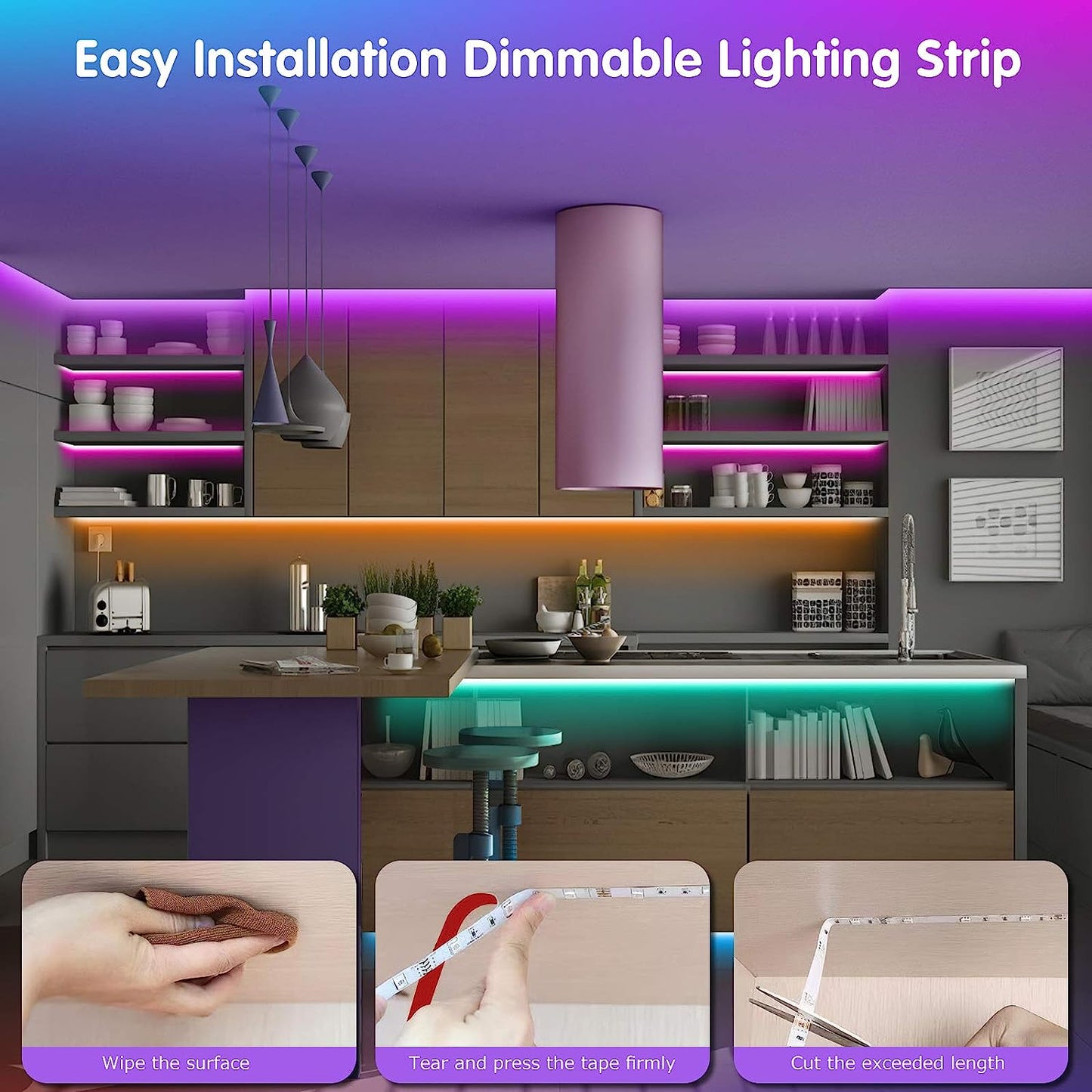 LED Lights Music Sync RGB LED Strip Lights with Remote Control, Bluetooth LED Lights for Home Bar Decoration (100Ft)
