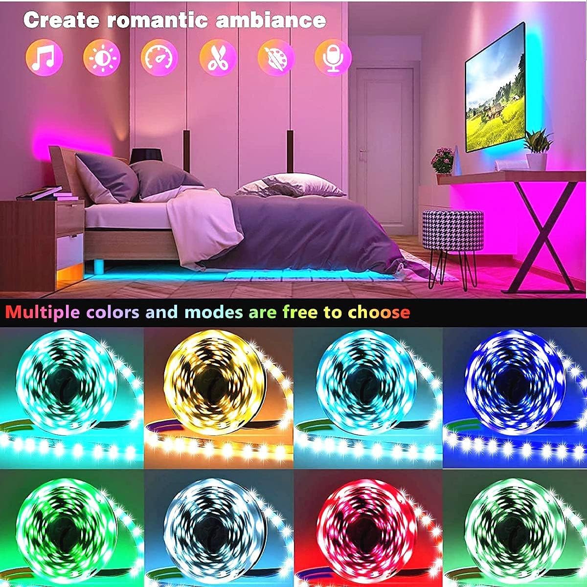 LED Lights Music Sync RGB LED Strip Lights with Remote Control, Bluetooth LED Lights for Home Bar Decoration (100Ft)