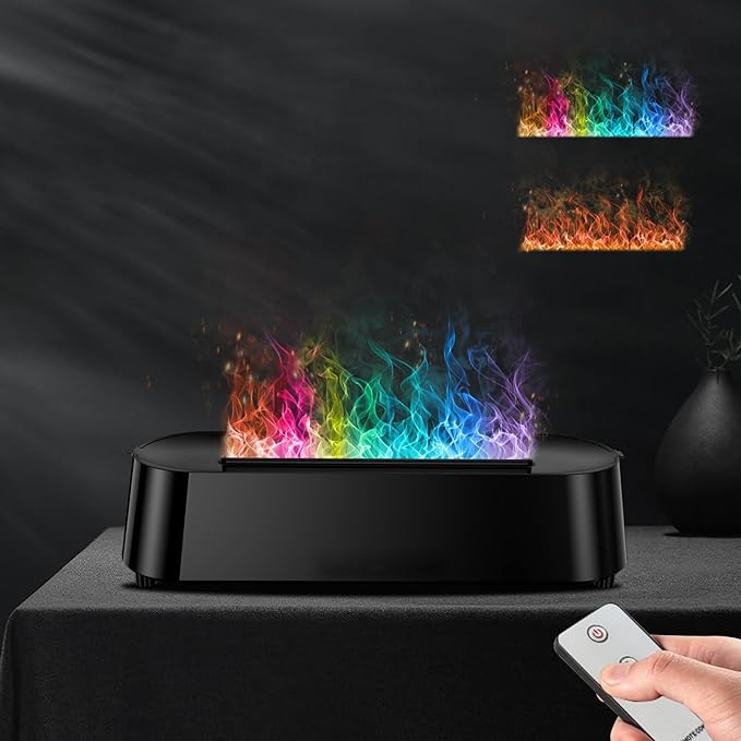 Flame Essential Oil Diffuser with Remote Control, 200 Ml Colorful Fireplace Air Aroma Diffuser, Upgraded Timing Noiseless Auto-Off Protection for Home, Office, Yoga (Black)